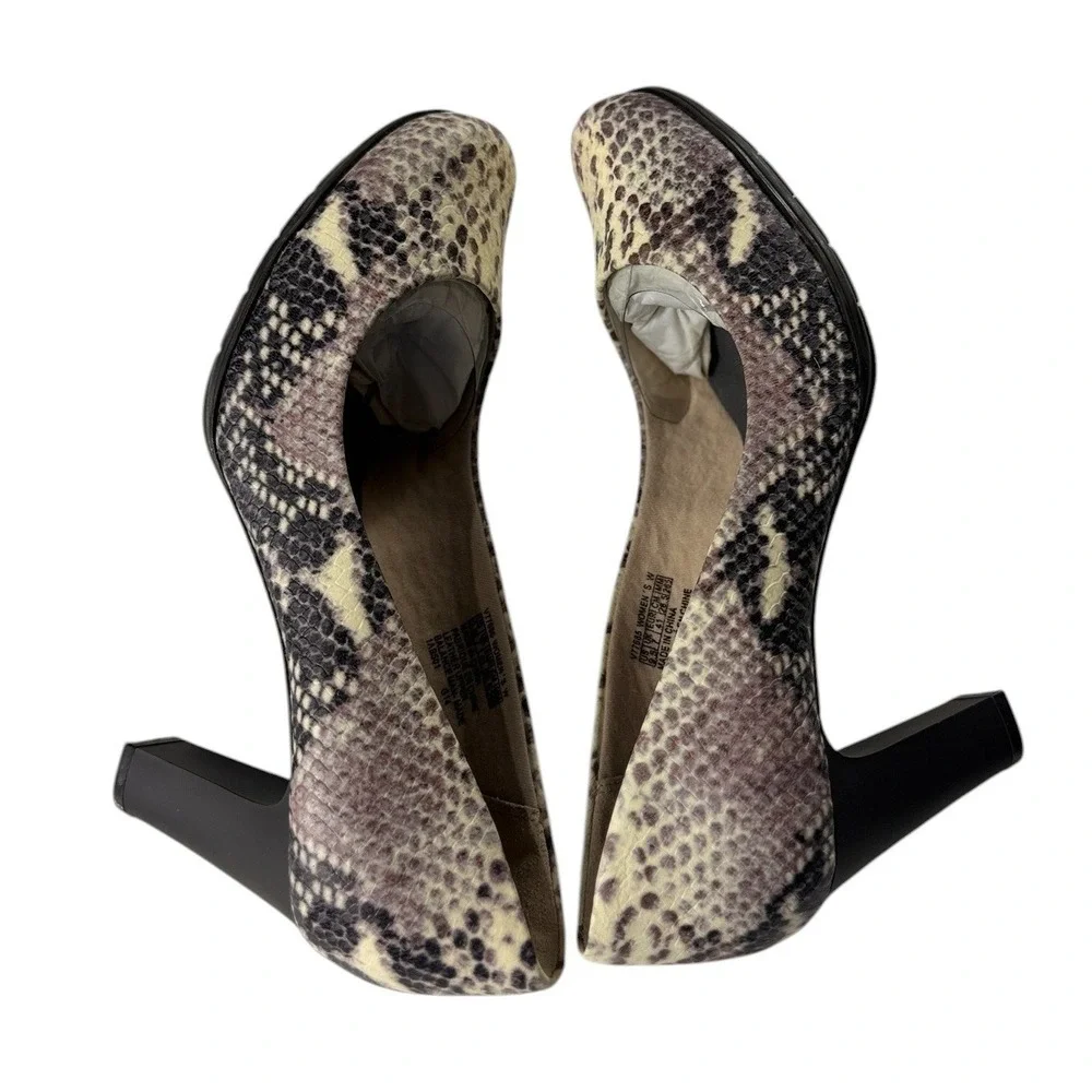 Rockport Walkability‎ Snakeskin Print Leather Pumps Adiprene V77685 Tan 9.5 W